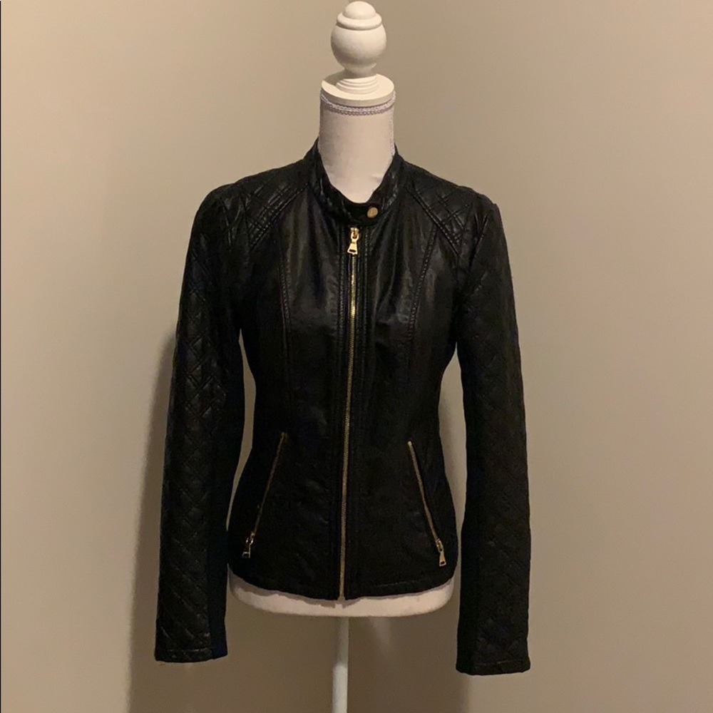 Black Quilted Jacket with Gold Hardware